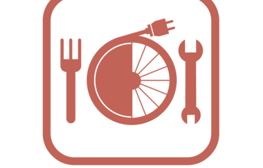 Das Logo der Radservicestation zeigt eine Gabel und einen Schraubenschlüssel