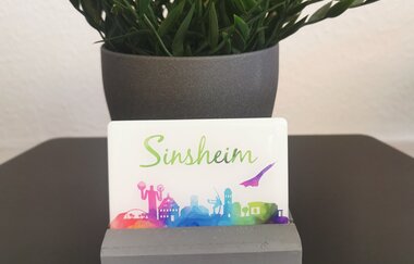 Magnet mit Sinsheim-Skyline und grünem Schriftzug