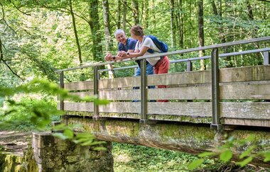 Wandernde am Schwarzen Steg im Kupfertal bei Forchtenberg