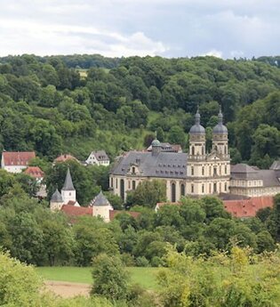 Die Klosteranlage mit Wiesen und Wald