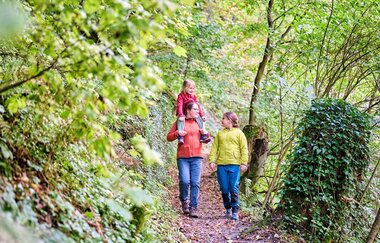 Familie wandert im Wald